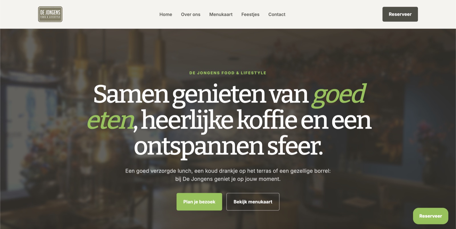 De homepage die ik voor De Jongens Food & Lifestyle maakte